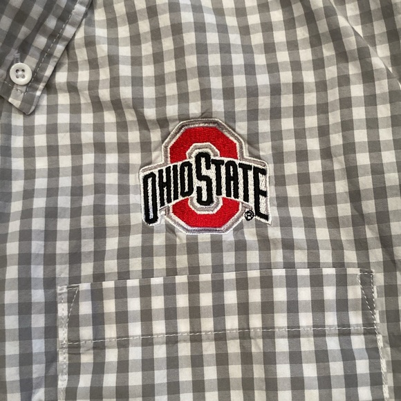 Men’s Ohio State Buckeyes Gray White Checkered Button Front Shirt Size L USED - Picture 2 of 5